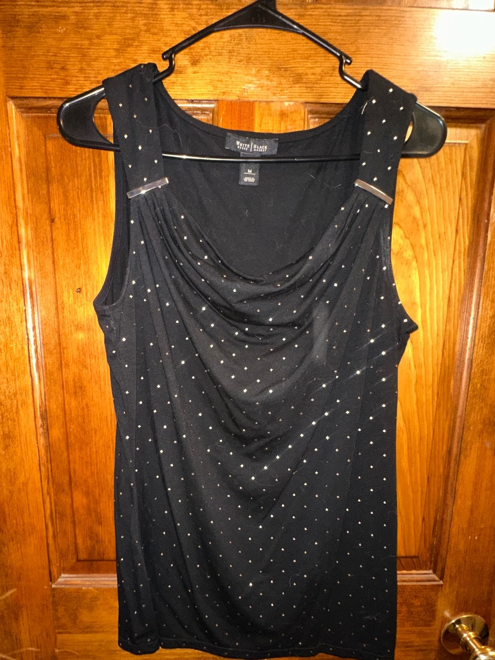 White House Black market Sleeveless Cowl Neck Tank with silver Dot Accents